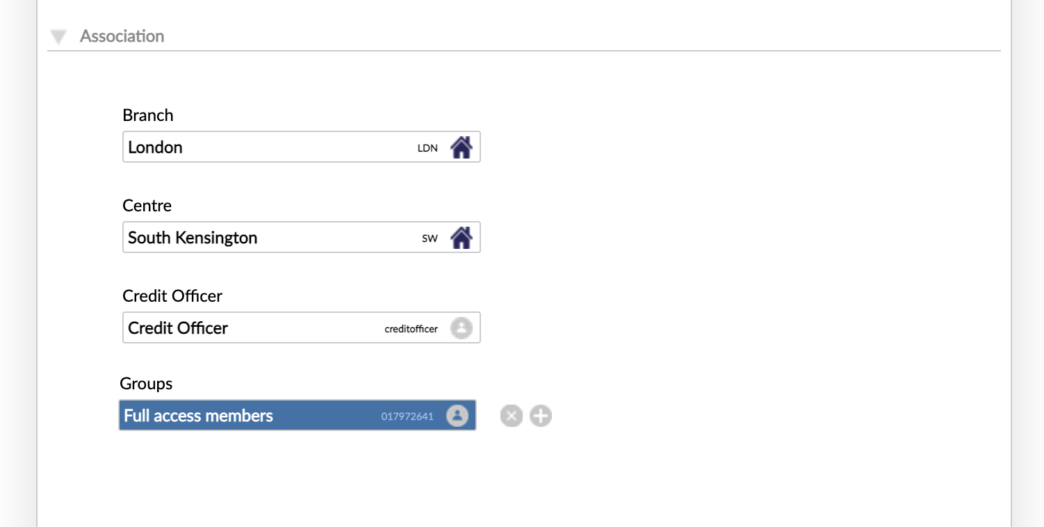 Association section from Creating A Client or Editing Client dialog, from where the clients can be added in specific groups.